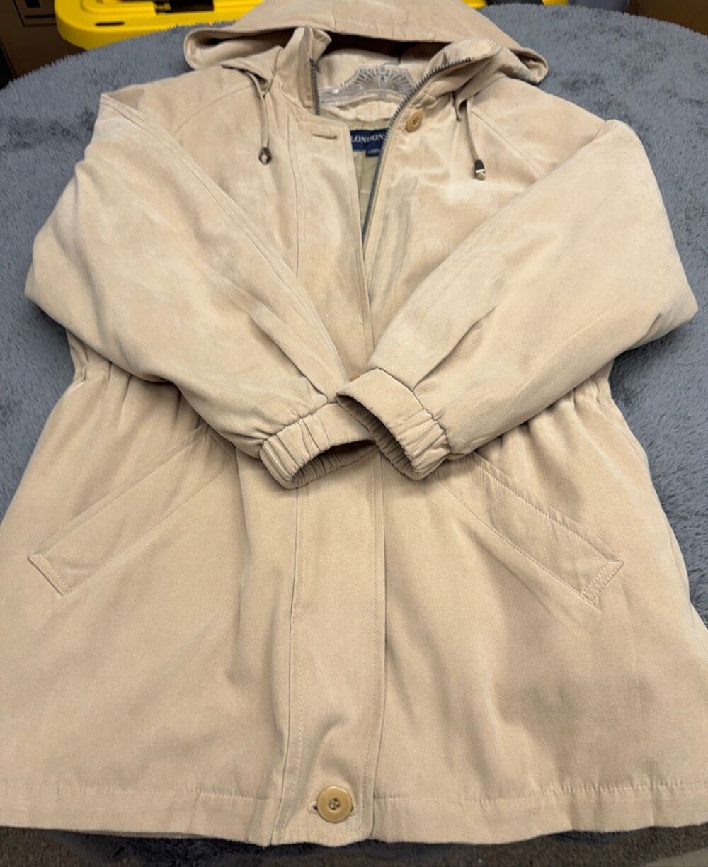 London Fog Hooded Parka Suede Jacket, Size Women’s Small